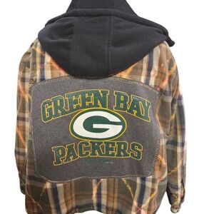 Green Bay Packers Upcycled  Plaid Hoodie Jacket.1 Of A Kind